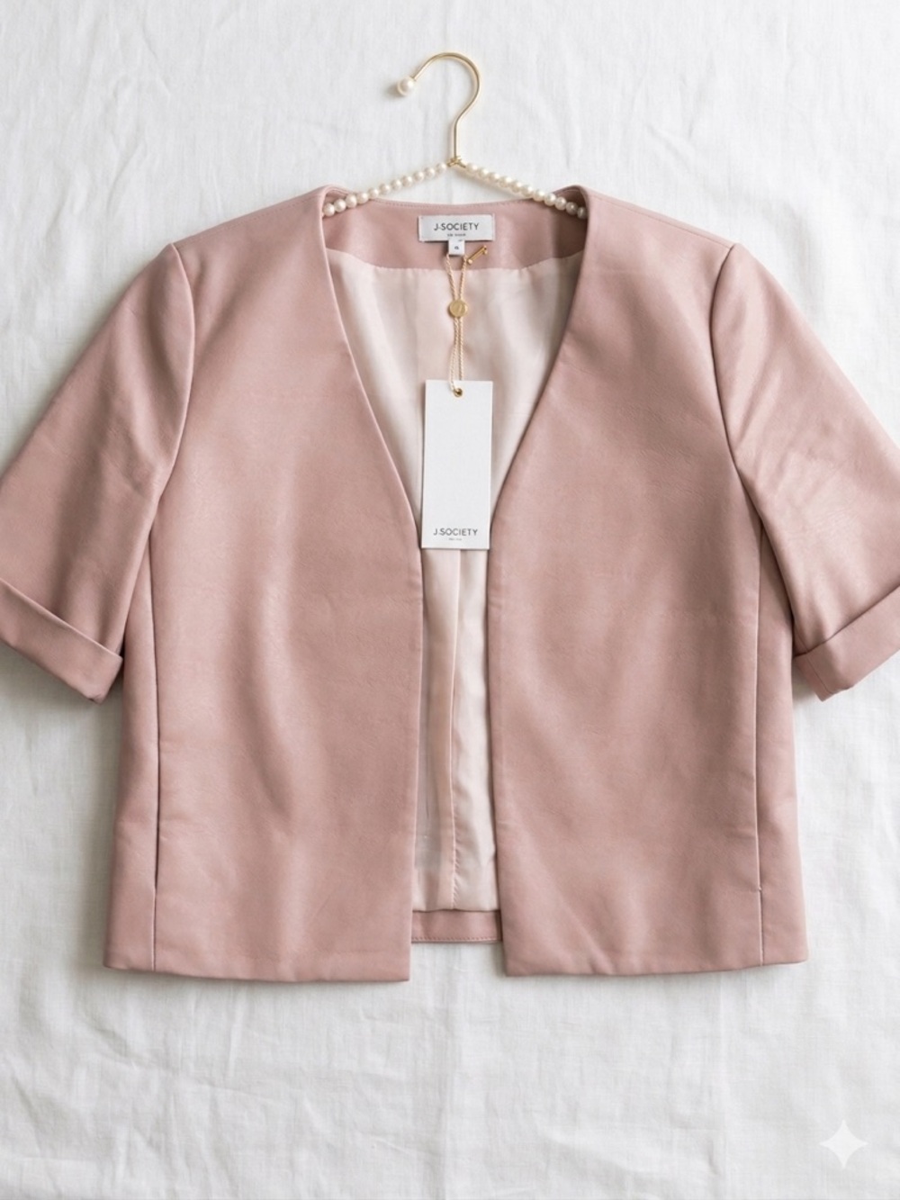NWT J. Society Blush Pink Short-Sleeve Open Front Jacket S/M